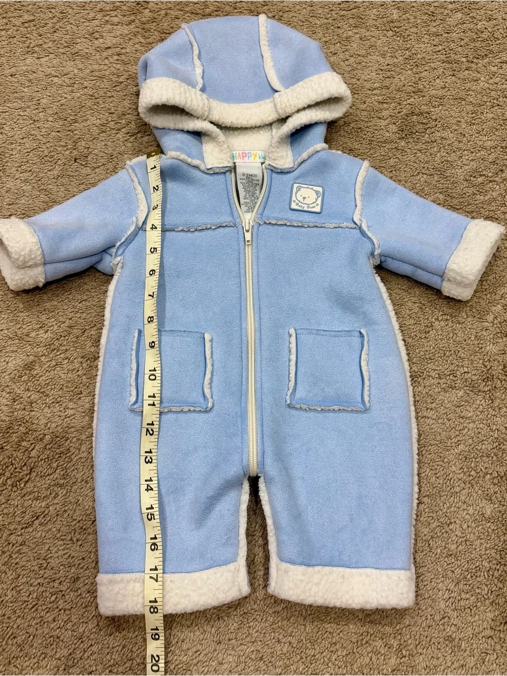 Happy Kids Suit Baby 0-3 Months Baby Blue Hooded Faux Suede Sherpa Fleece